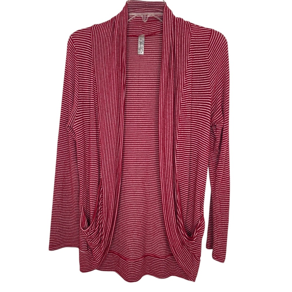 Ophelia For FC Womens Red White Stripe Open Front Cardigan Sweater‎ Pockets  Med